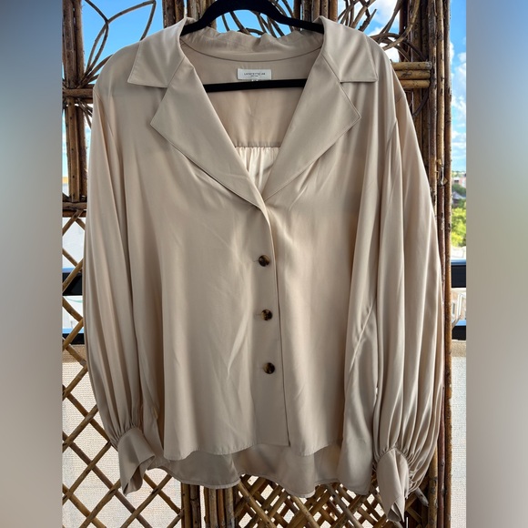 Lafayette 148 New York Cream Silk Button-Up Blouse - Picture 1 of 5